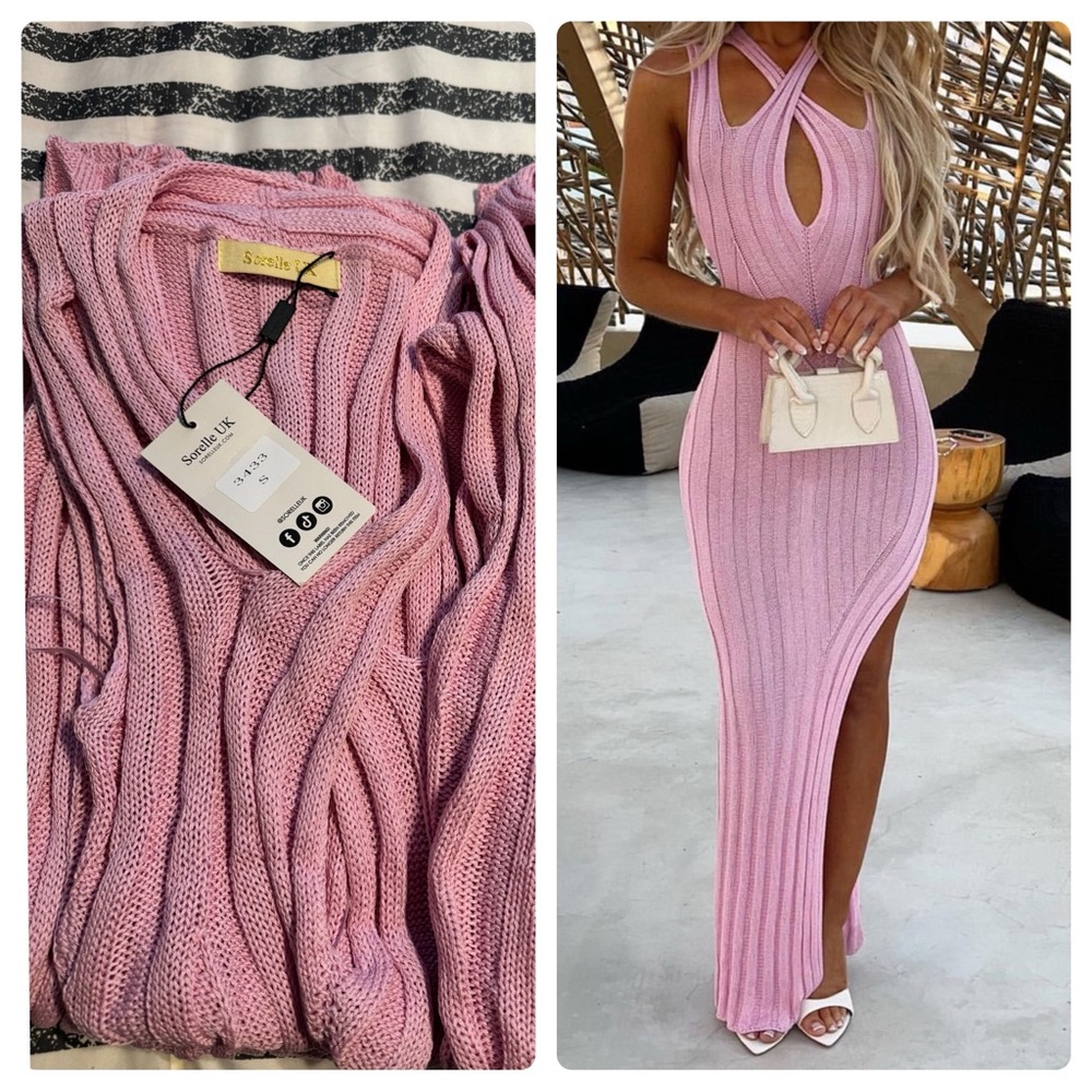Sorelle Luxe Pink Ribbed Knit Midi Dress